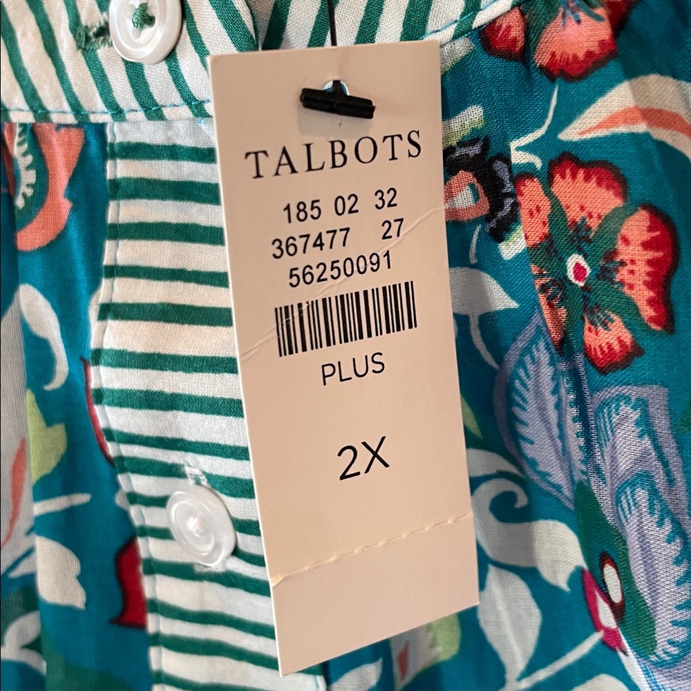 Talbots Band Collar Popover Top in Jacobean Floral print NWT - Picture 6 of 8